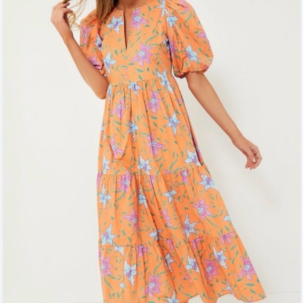 Tuckernuck Hyacinth House Cisco Orange Floral Puff Sleeve Dress